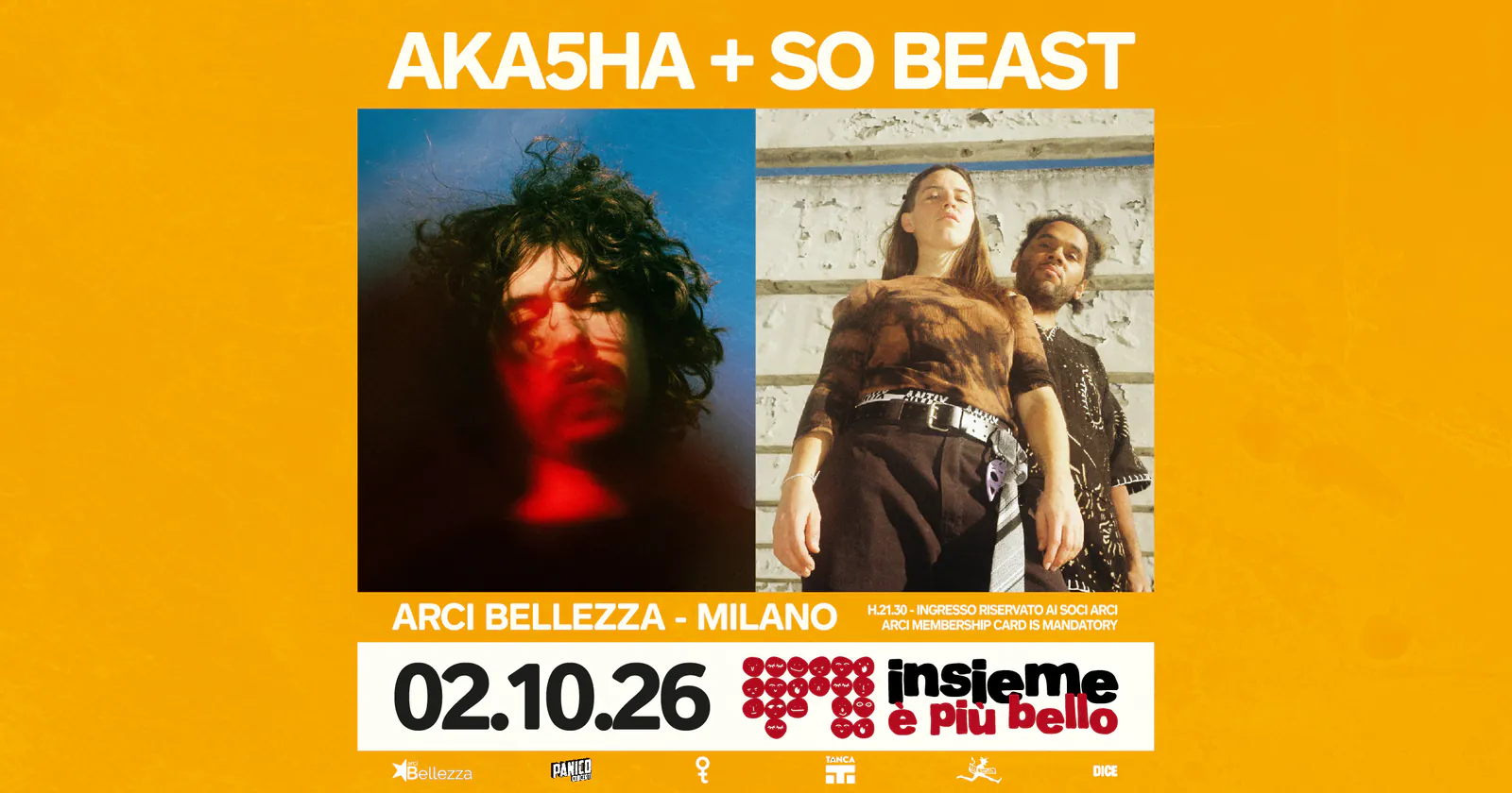 Event artwork: AKA5HA + SO BEAST · Arci Bellezza