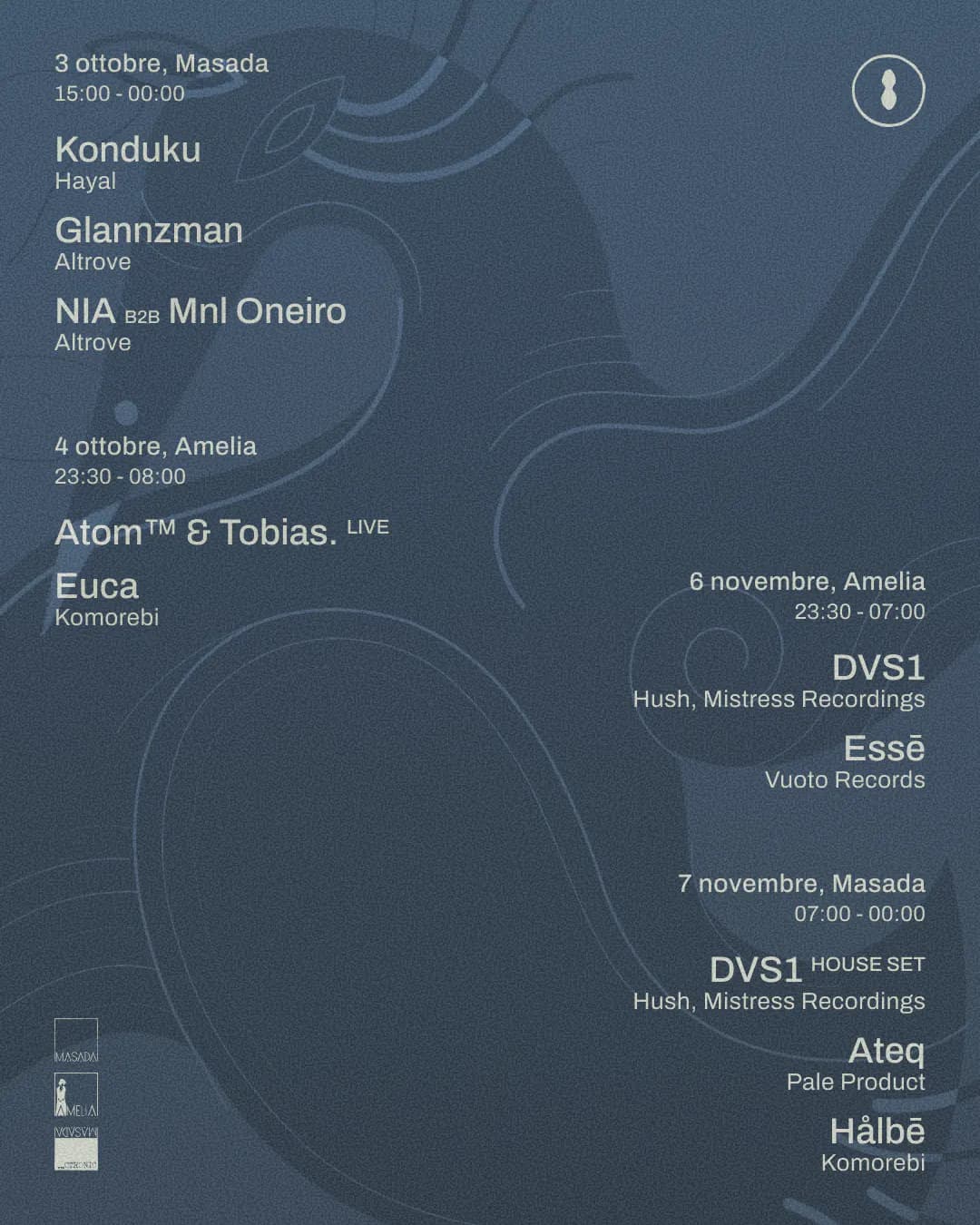 Programme artwork: AtomTM, Tobias., Euca, Viels · Circolo Amelia