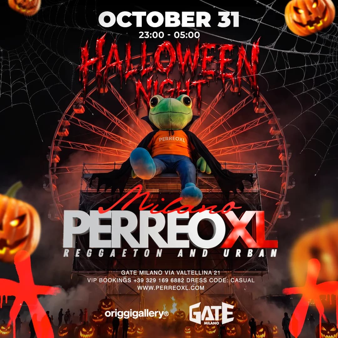 Perreo XL HALLOWEENi plakat klubis Gate Milano