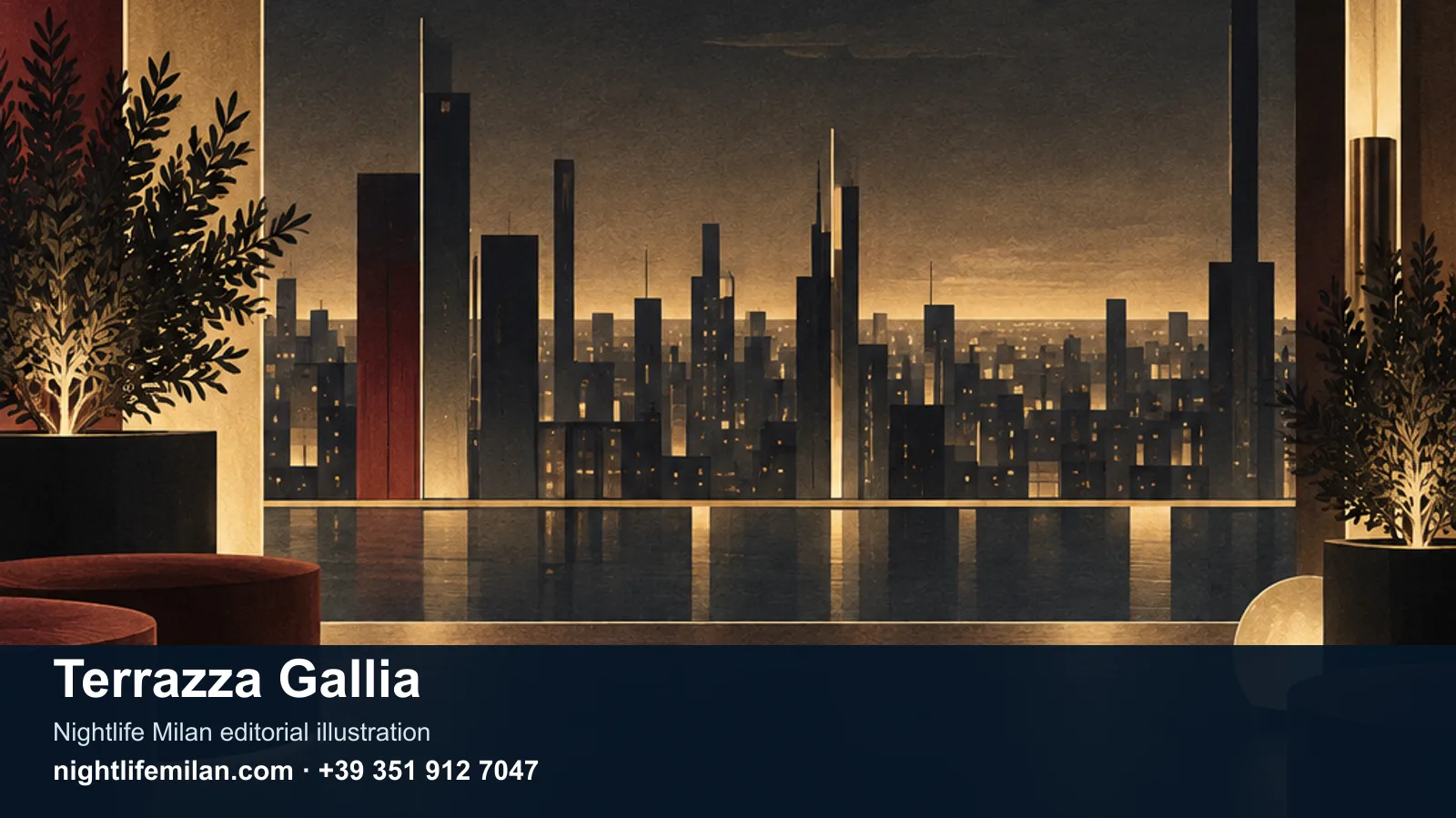 Ilustração editorial da Nightlife Milan. Terrazza Gallia