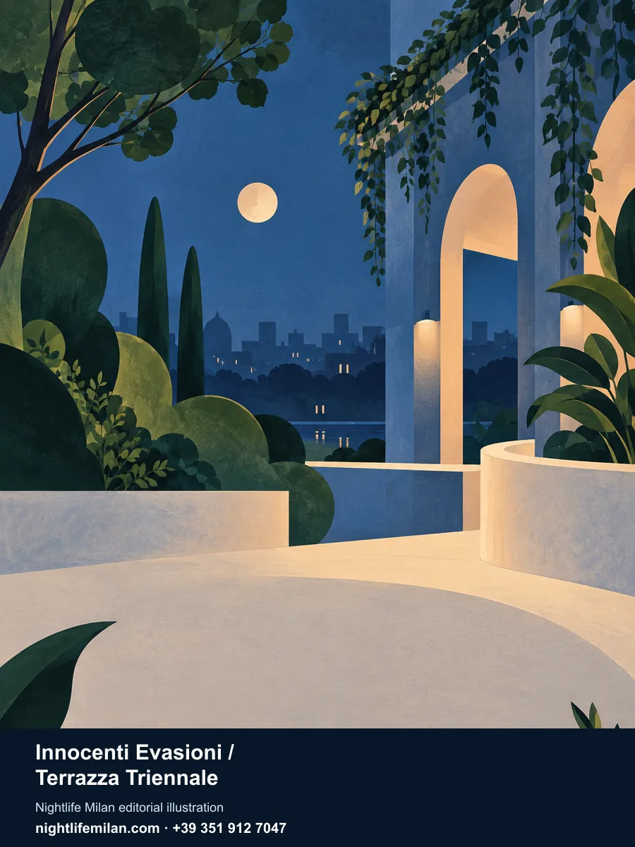 Nightlife Milan editorial illustration. Innocenti Evasioni / Terrazza Triennale