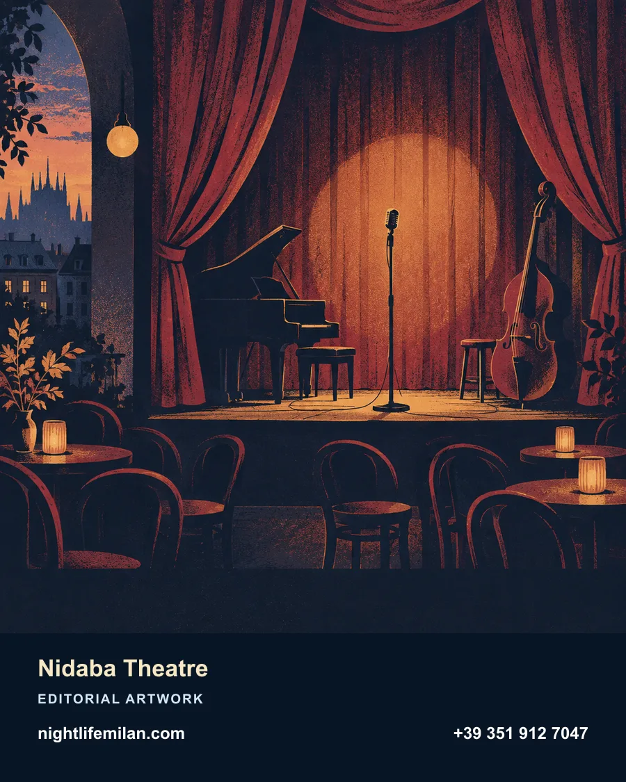Nightlife Milan editorial illustration. Nidaba Theatre