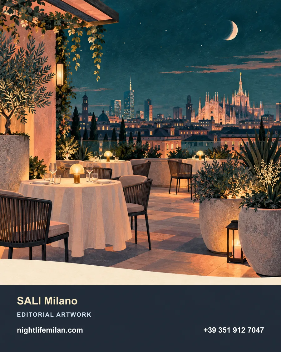 Nightlife Milan editorial illustration. SALI Milano