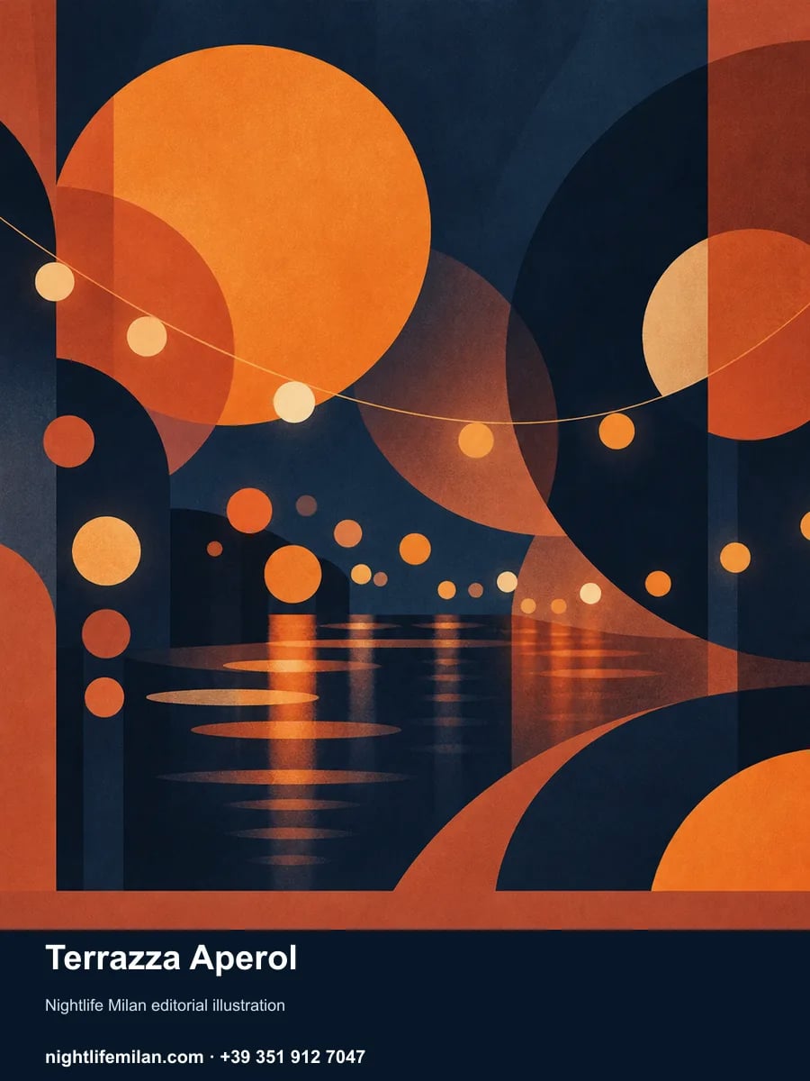 Nightlife Milan editorial illustration. Terrazza Aperol