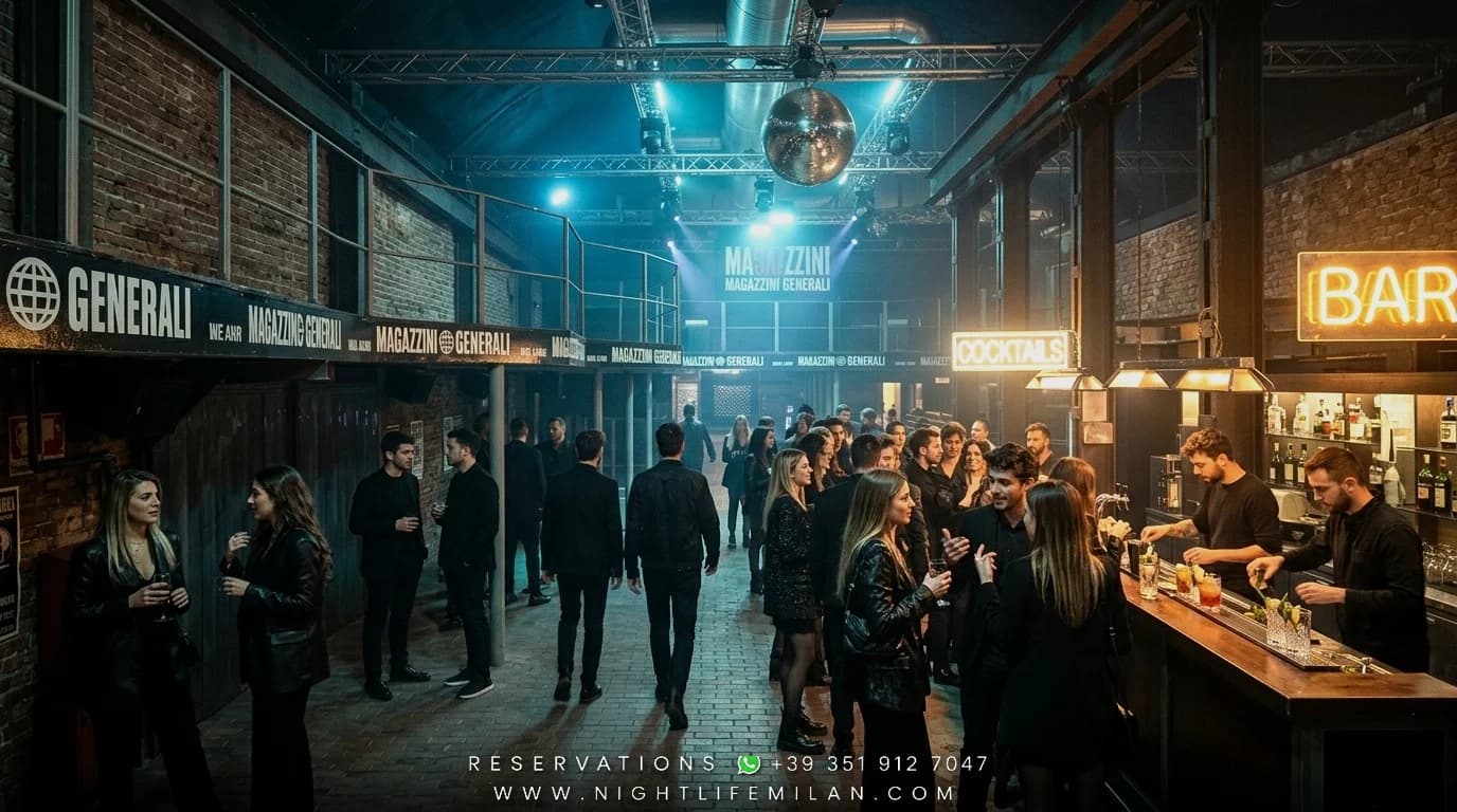 Nochevieja 2027 Magazzini Generali (Milano): Gala, Club & VIP · Nochevieja 2027 Magazzini Generali (Milano): Gala, Club & VIP — Solteros, Grupos de Amigos y Mesas Sociales (23–38 años) | Glamour Urbano de Club, Vestido Corto y Camisa de Diseño Nochevieja 2027 Magazzini Generali (Milano): Gala, Club & VIP (Nochevieja 2027 Magazzini Generali (Milano): Gala, Club & VIP) — Magazzini Generali: Solteros, Grupos de Amigos y Mesas Sociales (23–38 años), Glamour Urbano de Club, Vestido Corto y Camisa de Diseño (Sala Principal y Ambiente Real del Local)