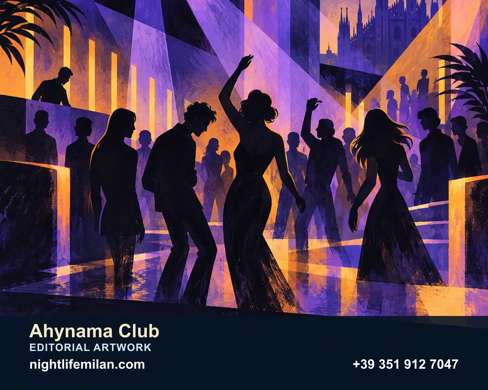 Редакционна илюстрация на Nightlife Milan. Ahynama Club