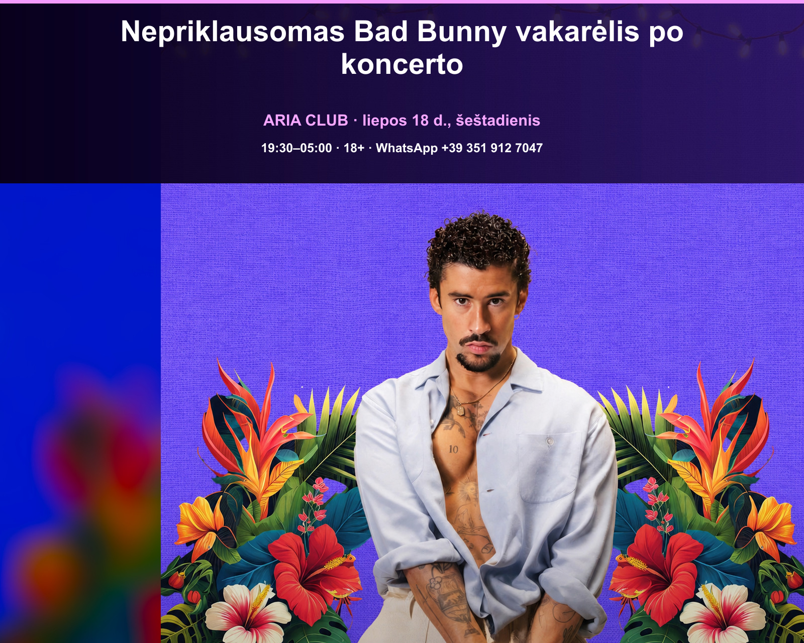 Nepriklausomas Bad Bunny vakarėlis po koncerto Nepriklausomas Bad Bunny vakarėlis po koncerto · Aria Club Milano · 18.07.2026