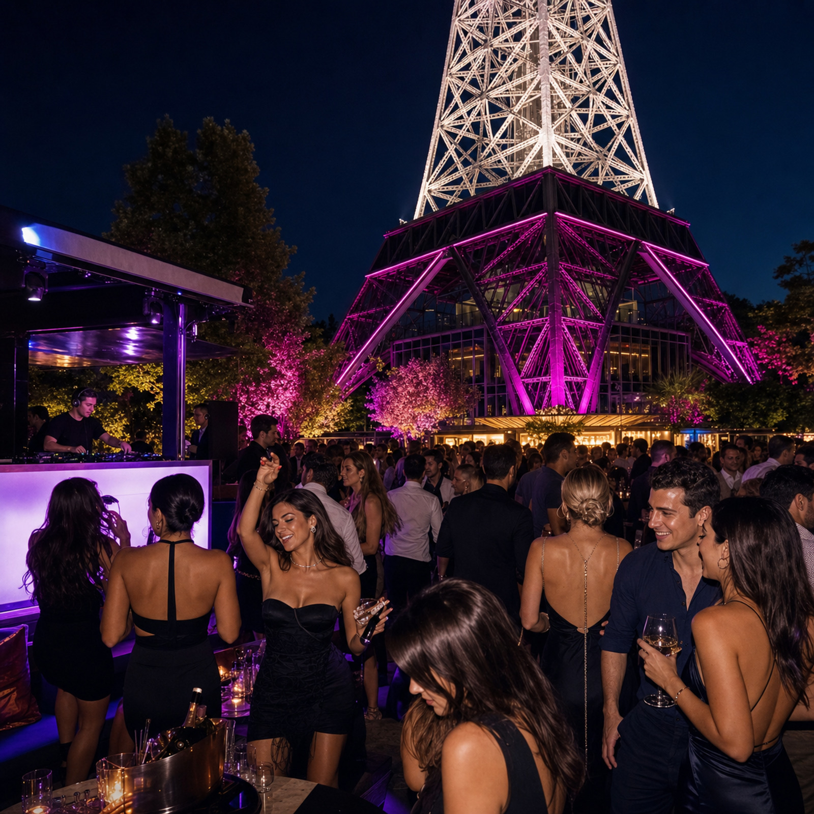 Visual dell’afterparty con DJ e pubblico adulto elegante al Just Me Milano sotto la Torre Branca
