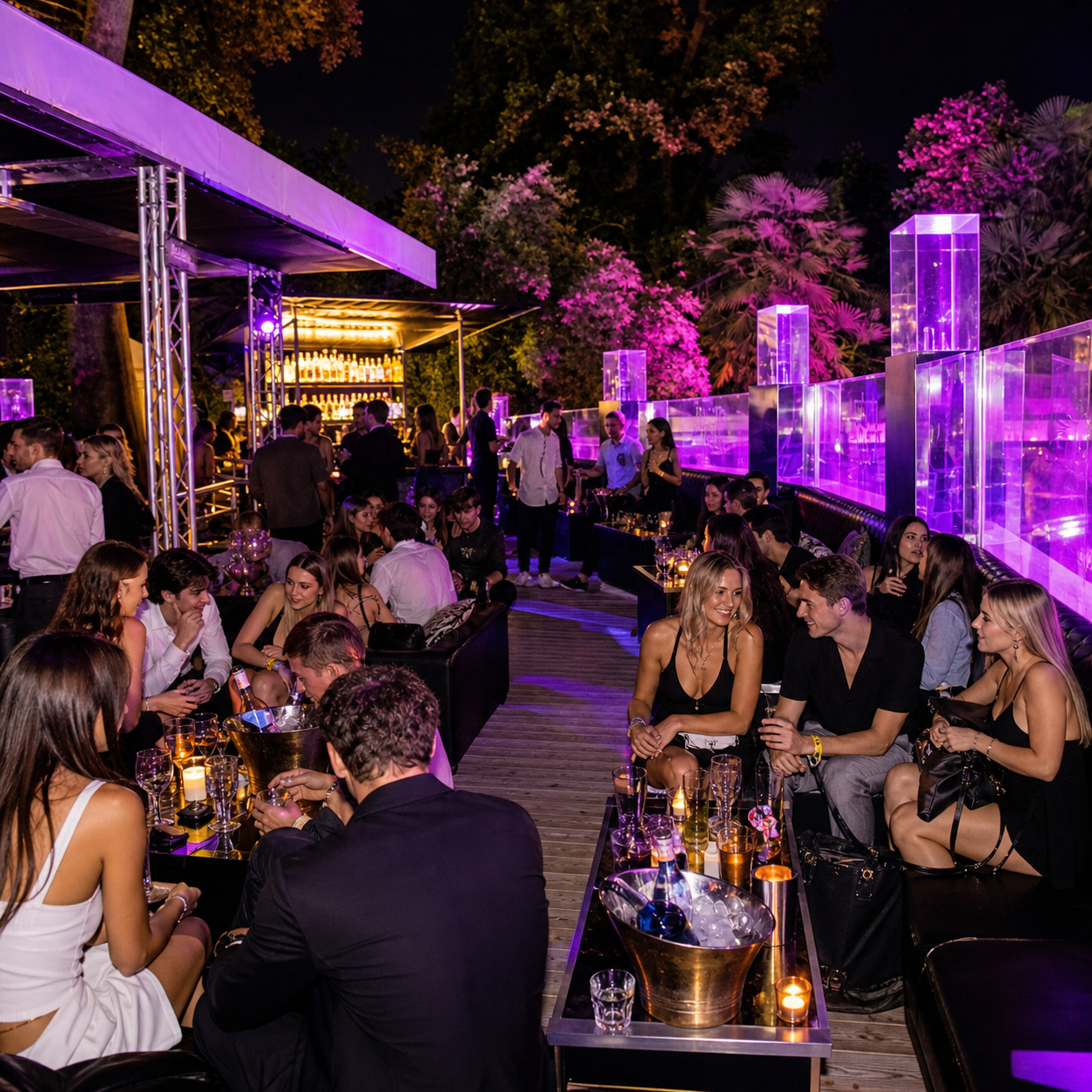 Mesas VIP no Just Me Milano com serviço de garrafas para grupos universitários em Sempione
