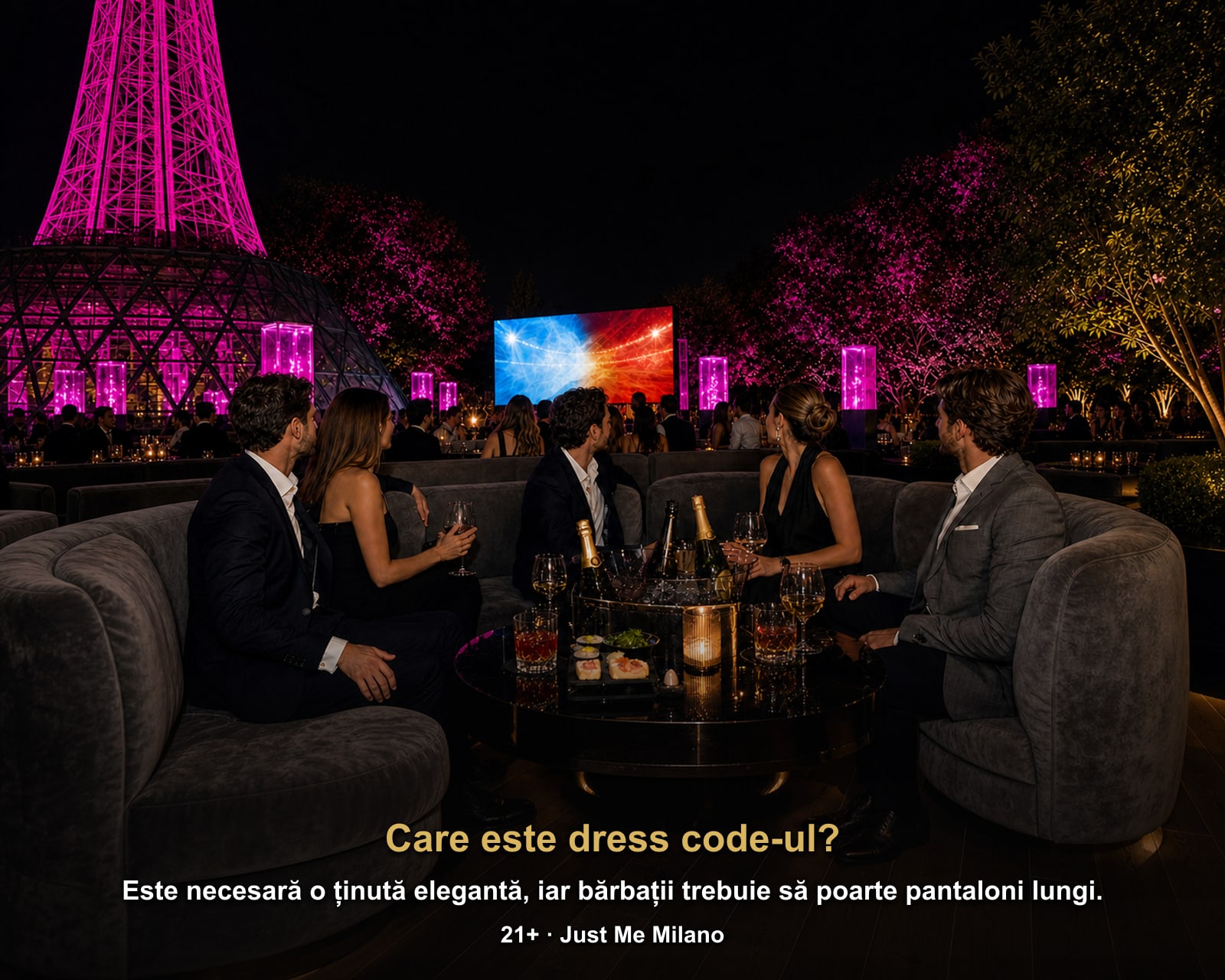 Care este dress code-ul?: Este necesară o ținută elegantă, iar bărbații trebuie să poarte pantaloni lungi.. Finala Cupei Mondiale Spania – Argentina pe ecran mare | Just Me Milano, Just Me Milano.