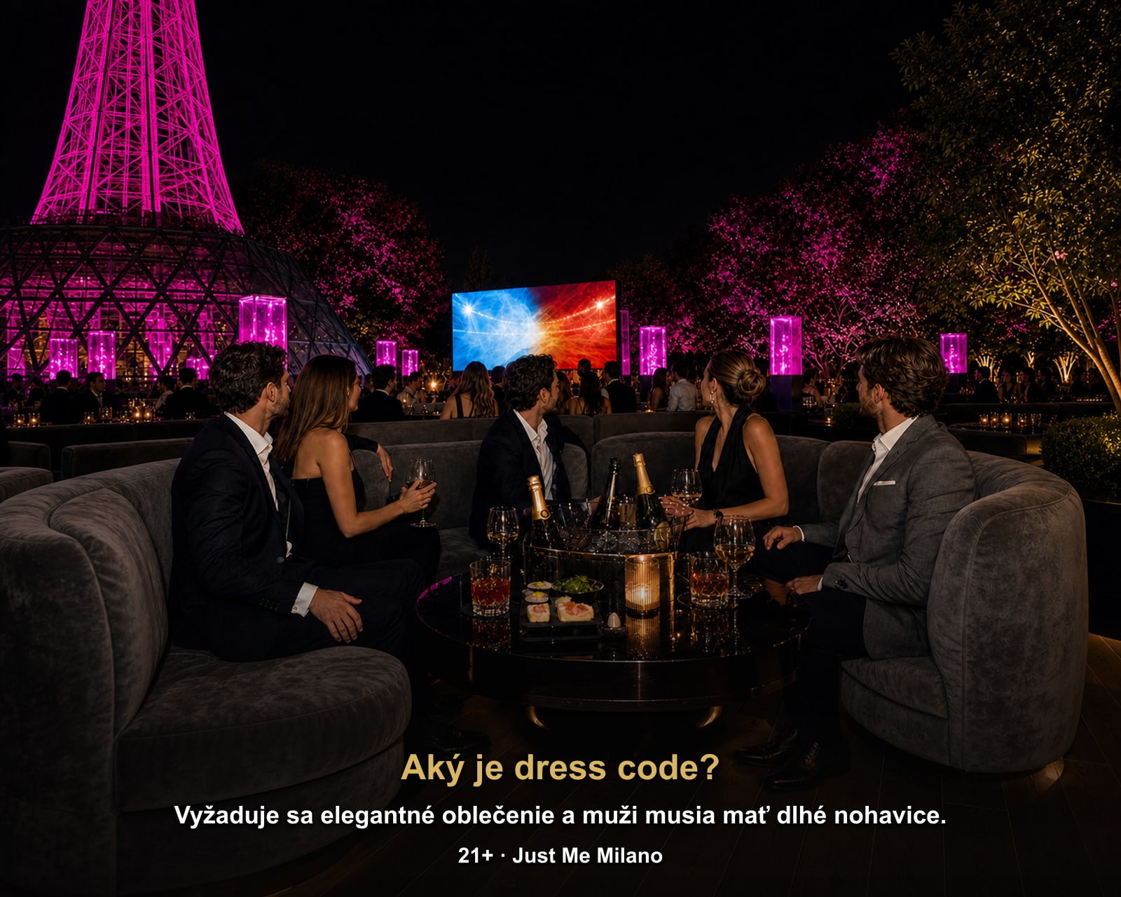 Aký je dress code?: Vyžaduje sa elegantné oblečenie a muži musia mať dlhé nohavice.. Finále majstrovstiev sveta Španielsko – Argentína na veľkoplošnej obrazovke | Just Me Milano, Just Me Milano.